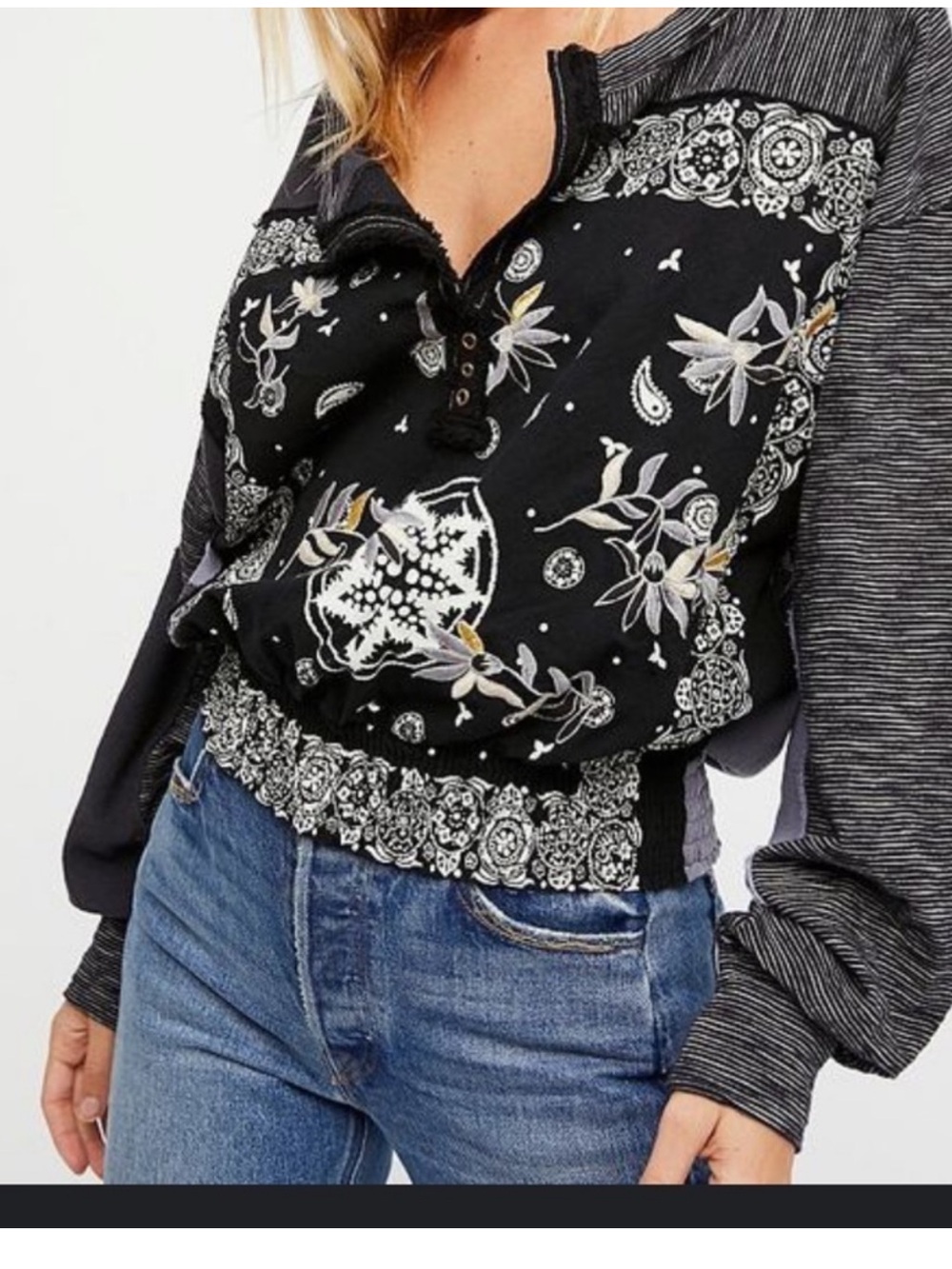 Free People Eaglewood Embroidered Bandana Paisley print long sleeve top